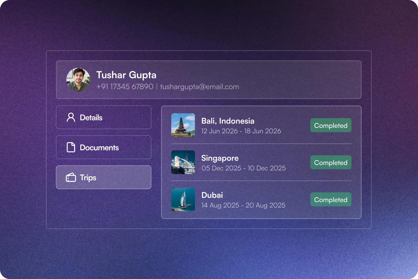 Image showing Trip & Enquiry History