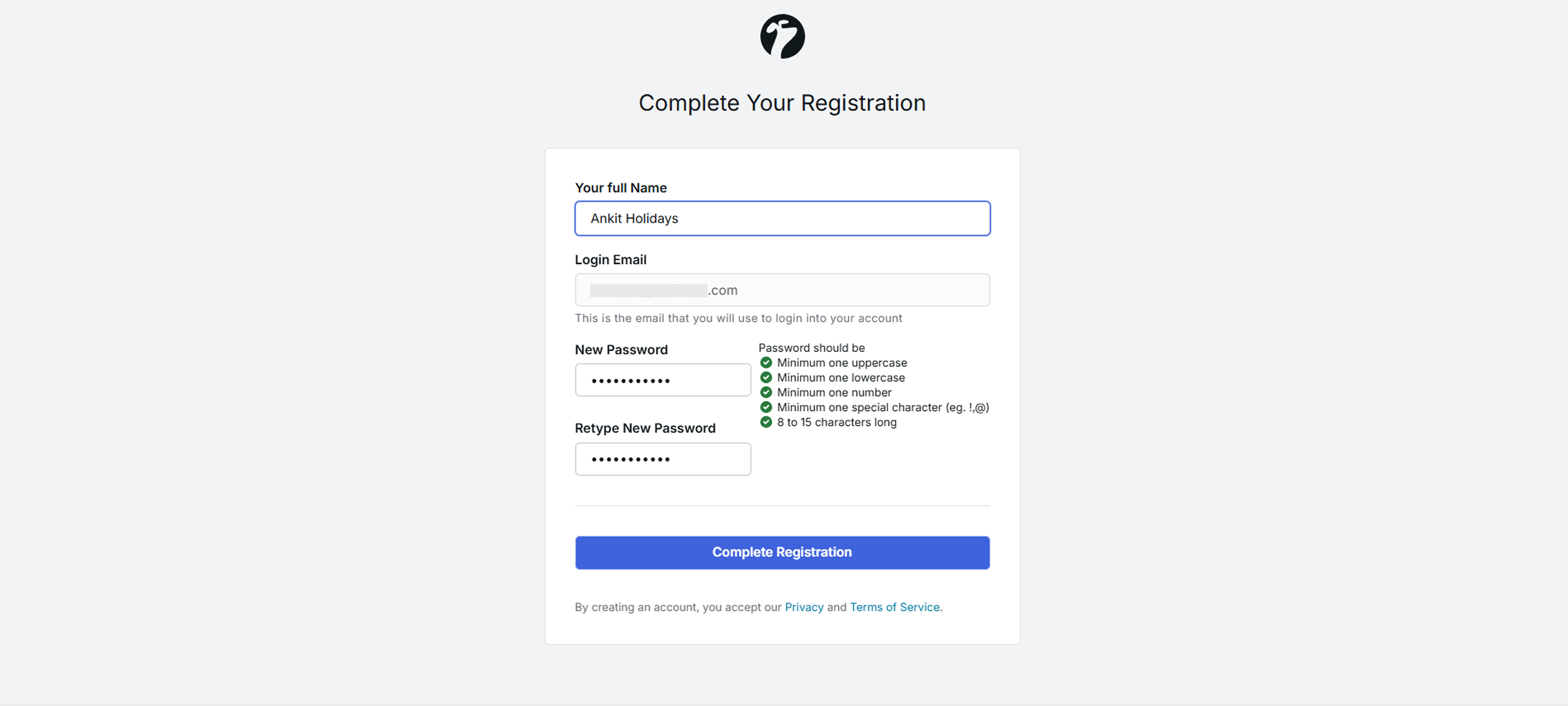 Image showing the complete registration details.