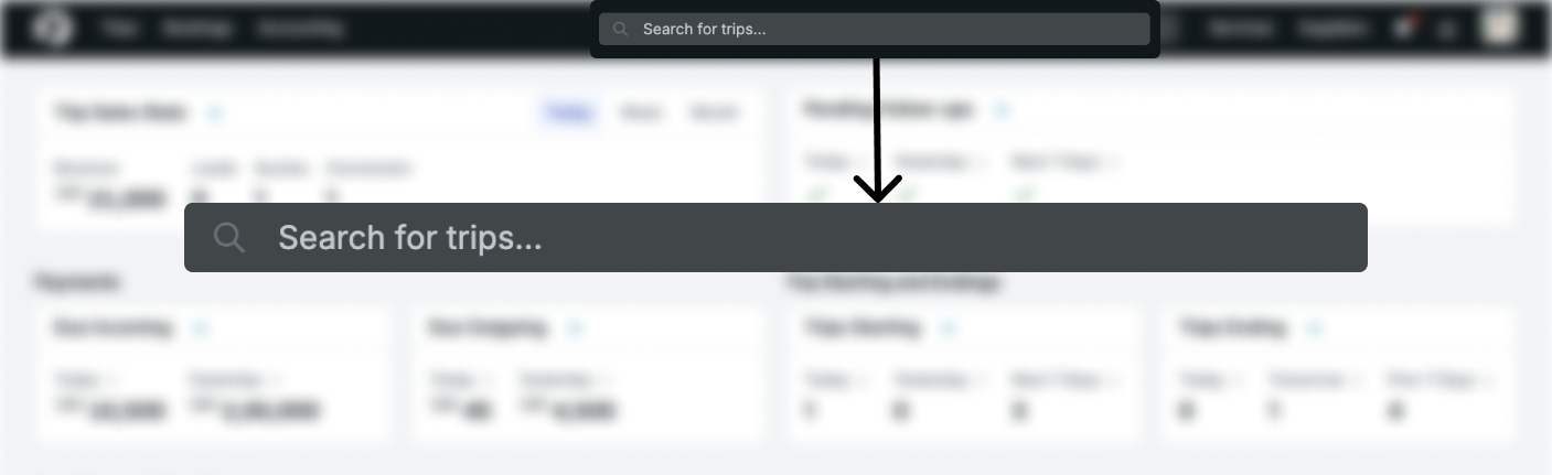 Image showing the global search option in dashboard