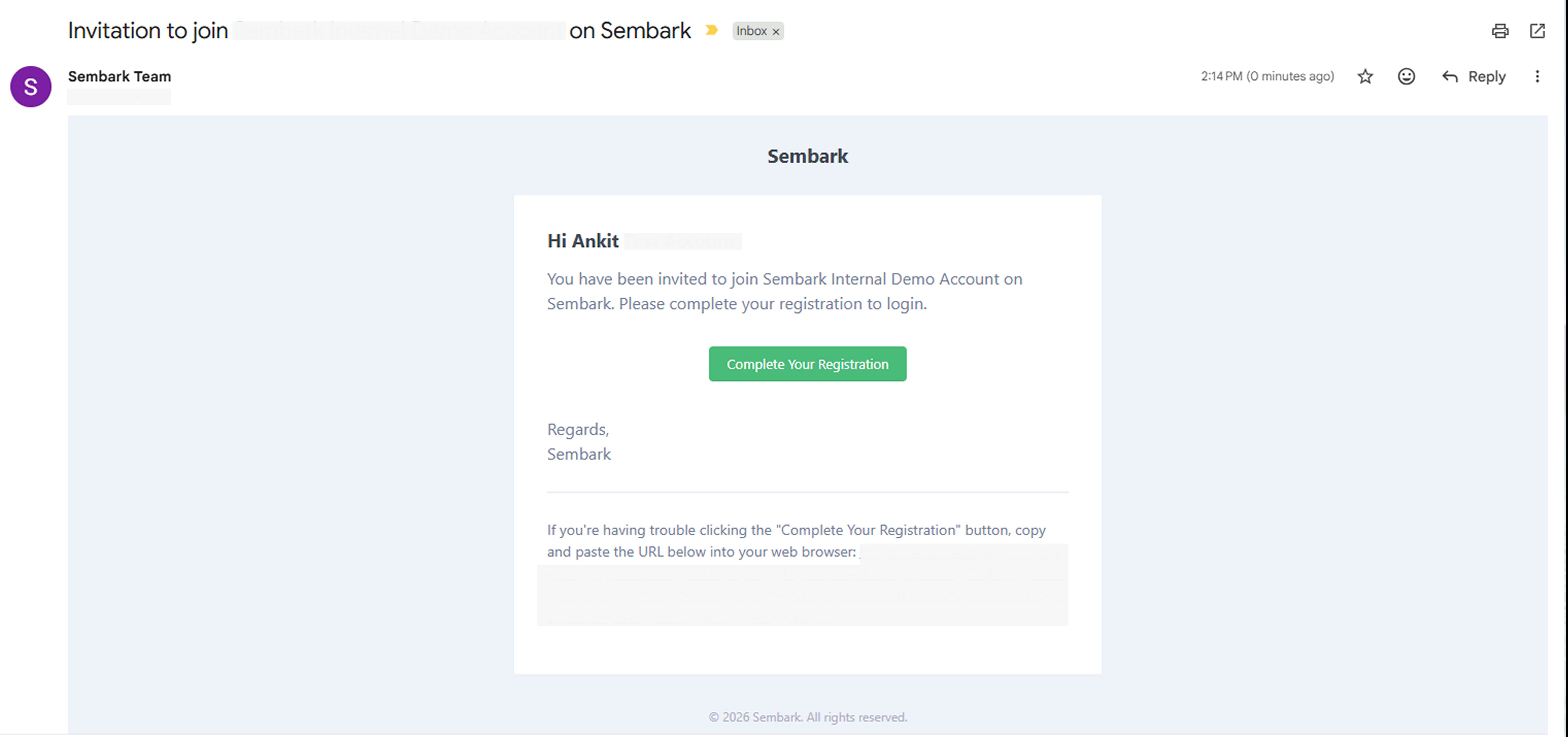 Image showing Invitation Email Content