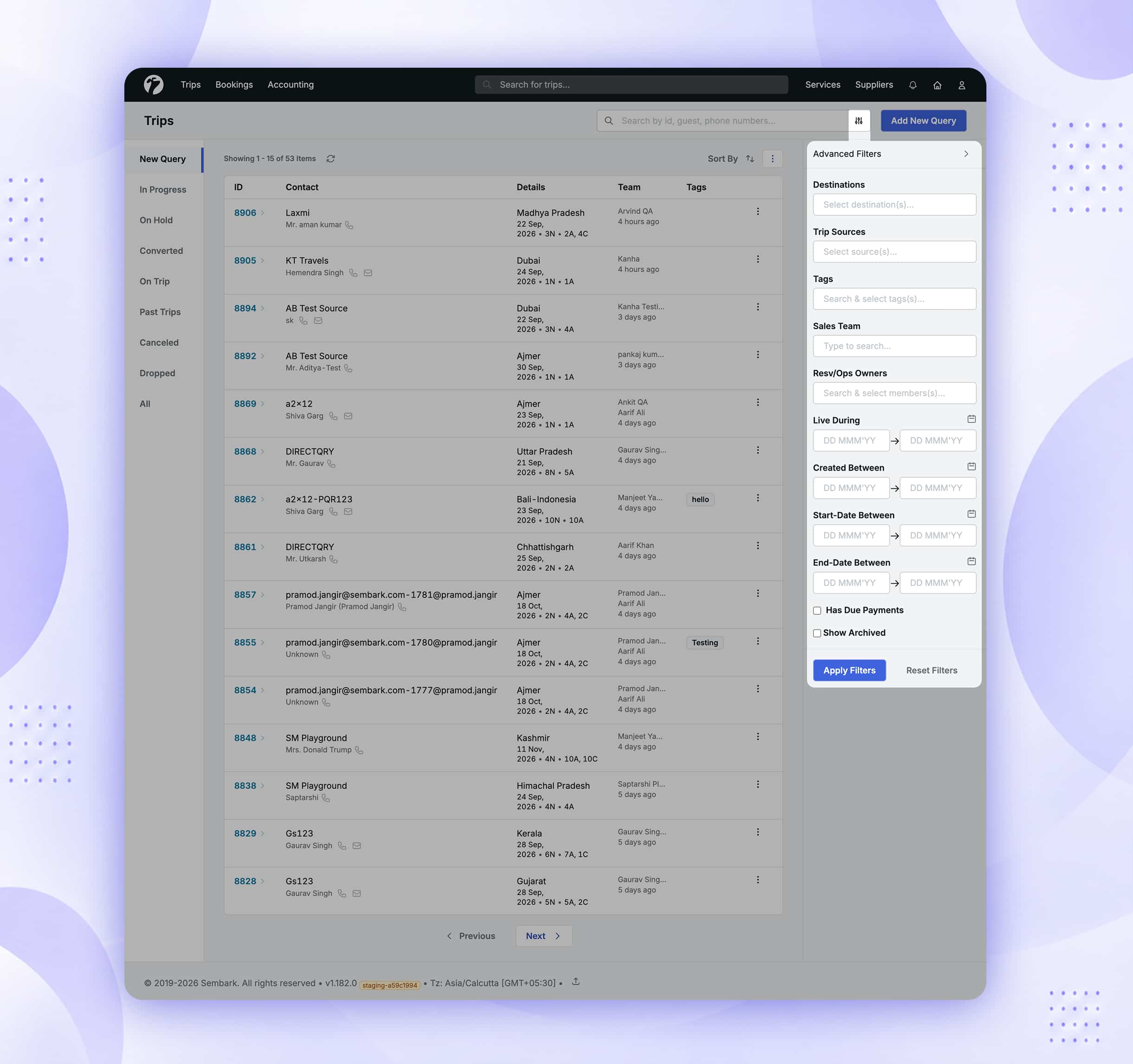 Image showing the Advanced Filter in the trips query page