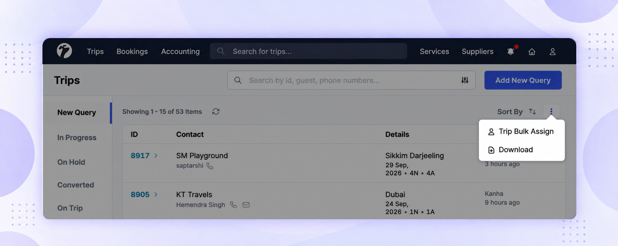 Image showing the options for ### Trip Bulk Assign & Download
