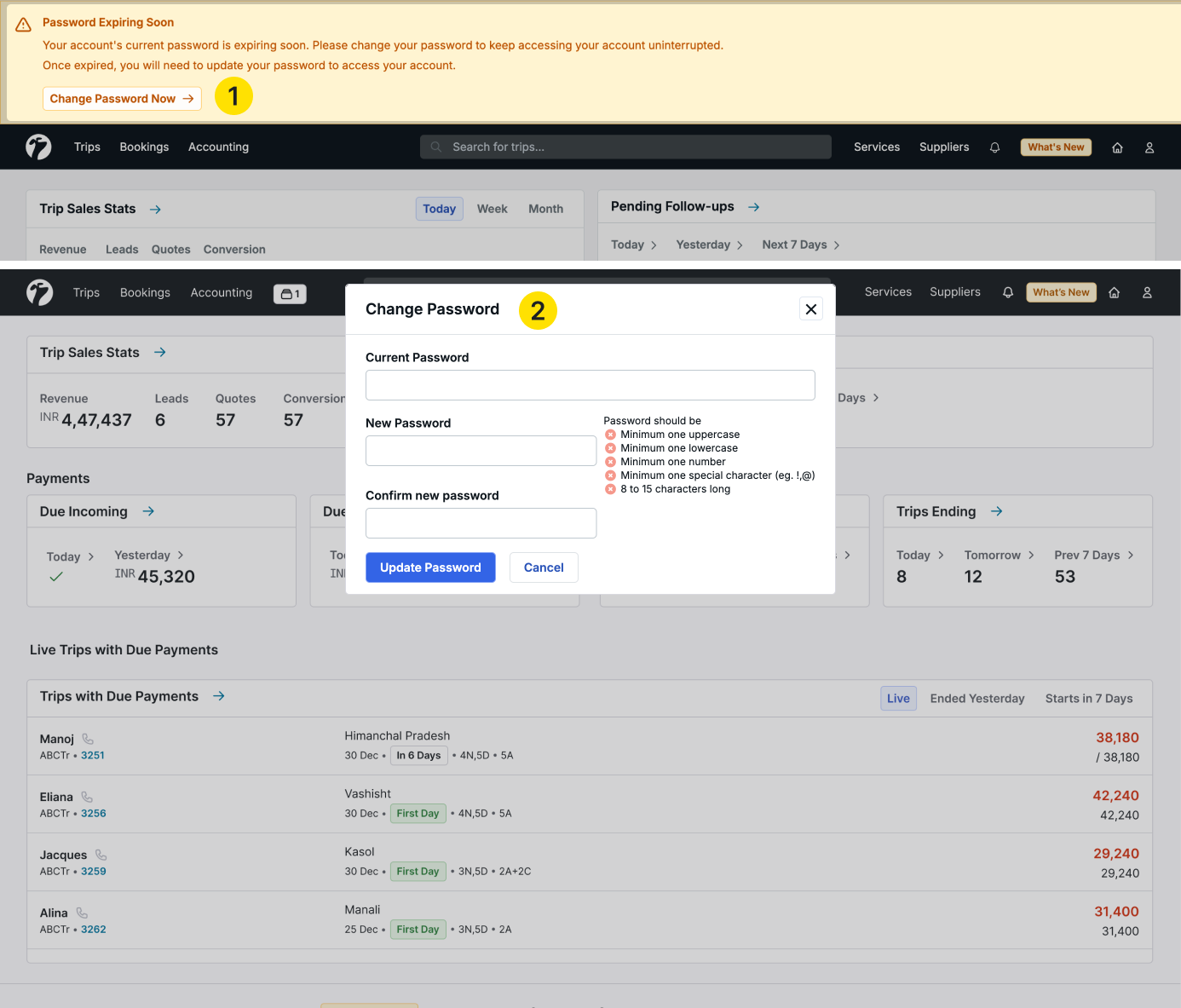 image showing the screen of password reset when its expired after 180 days