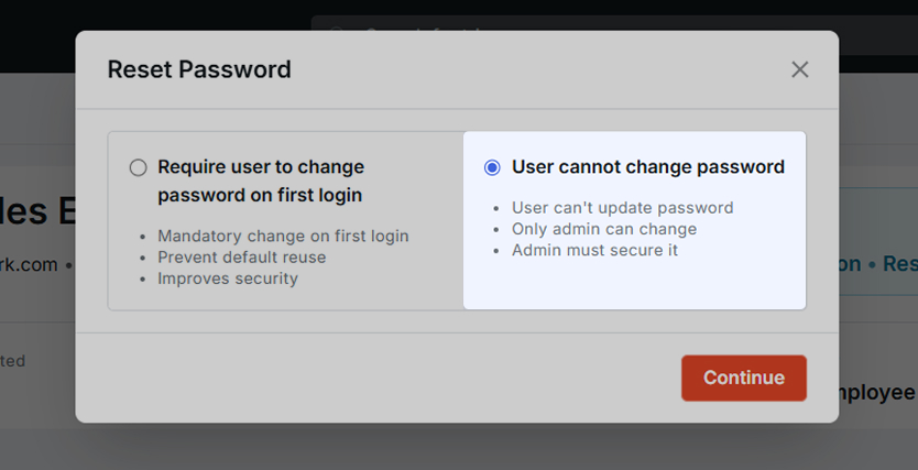 Image Showing That the User Cannot Change Their Password