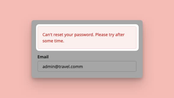 Image showing error message for can not reset password.