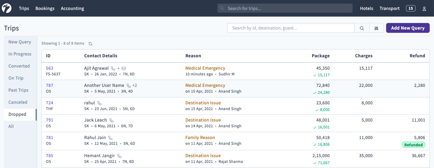 Image showing list of dropped trips