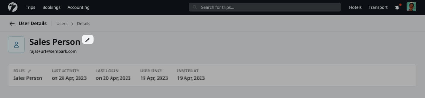 Image showing edit button on user's details page  Image showing edit button on user's details page