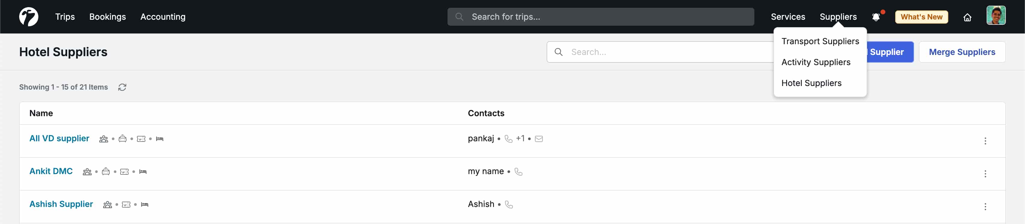 Image showing all suppliers in header navigation
