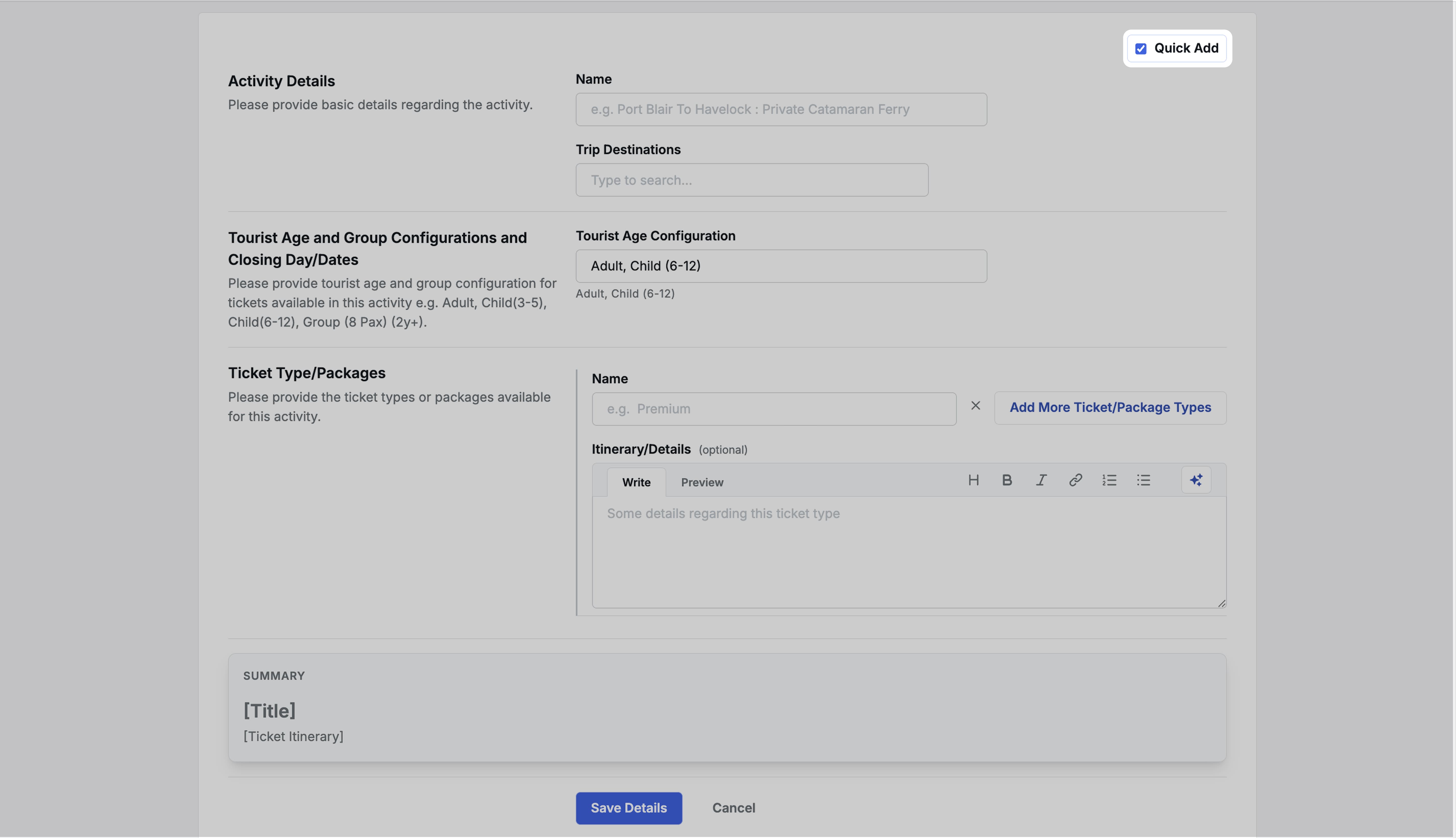 Image showing quick travel activity button