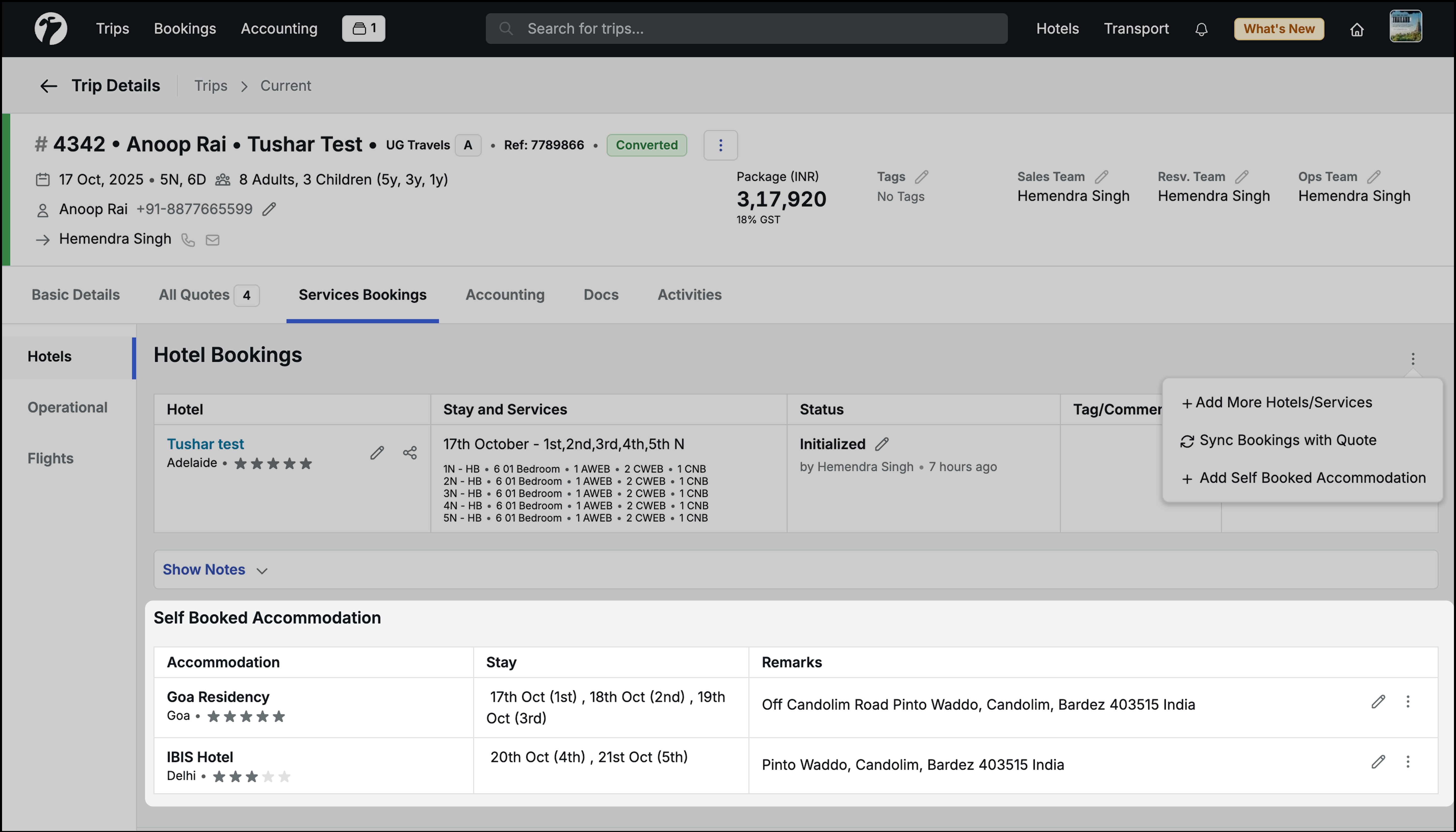 Image Showing Self Booked Accommodation Service Booking Page