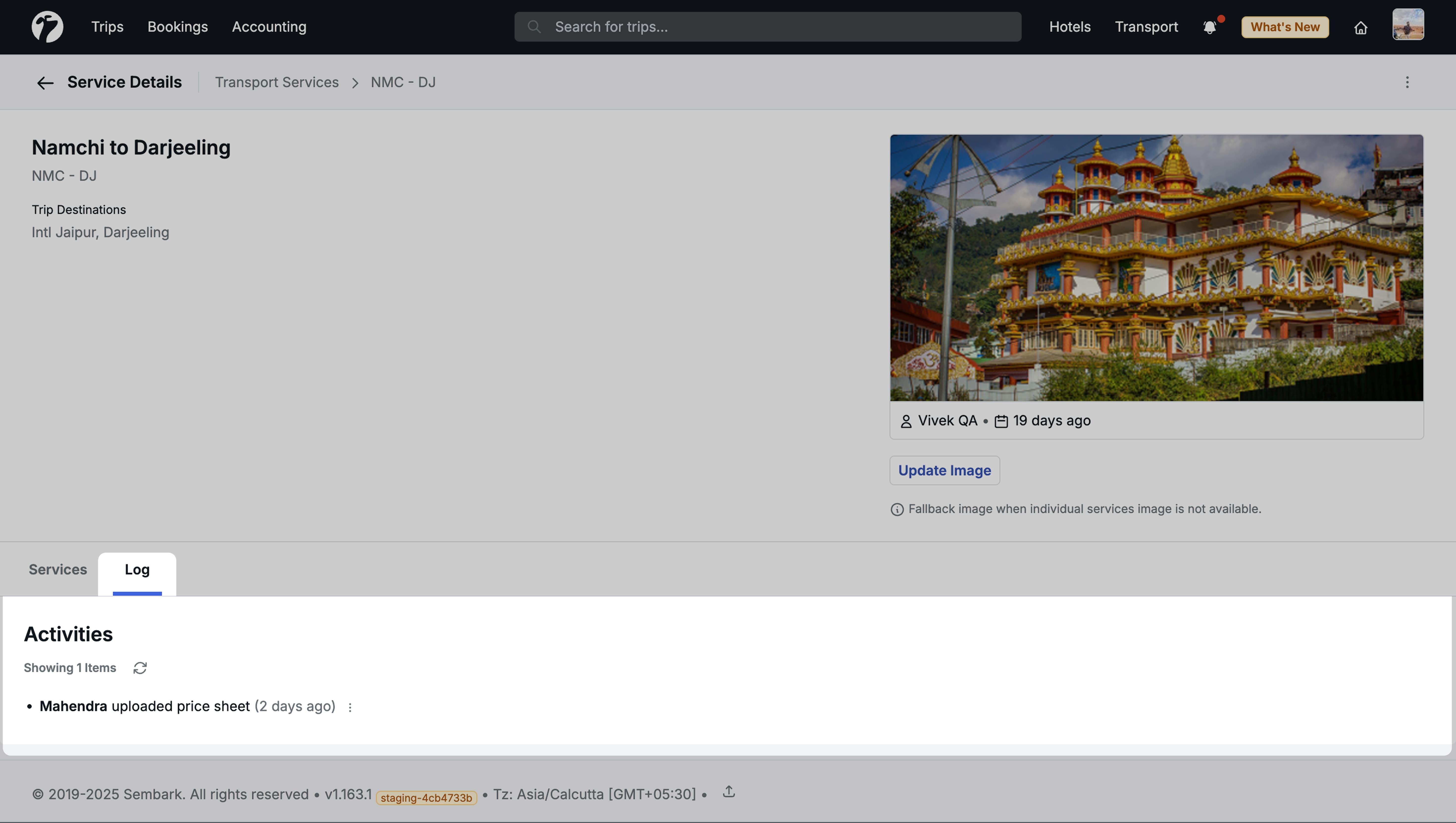 Image Showing Transport Services Log