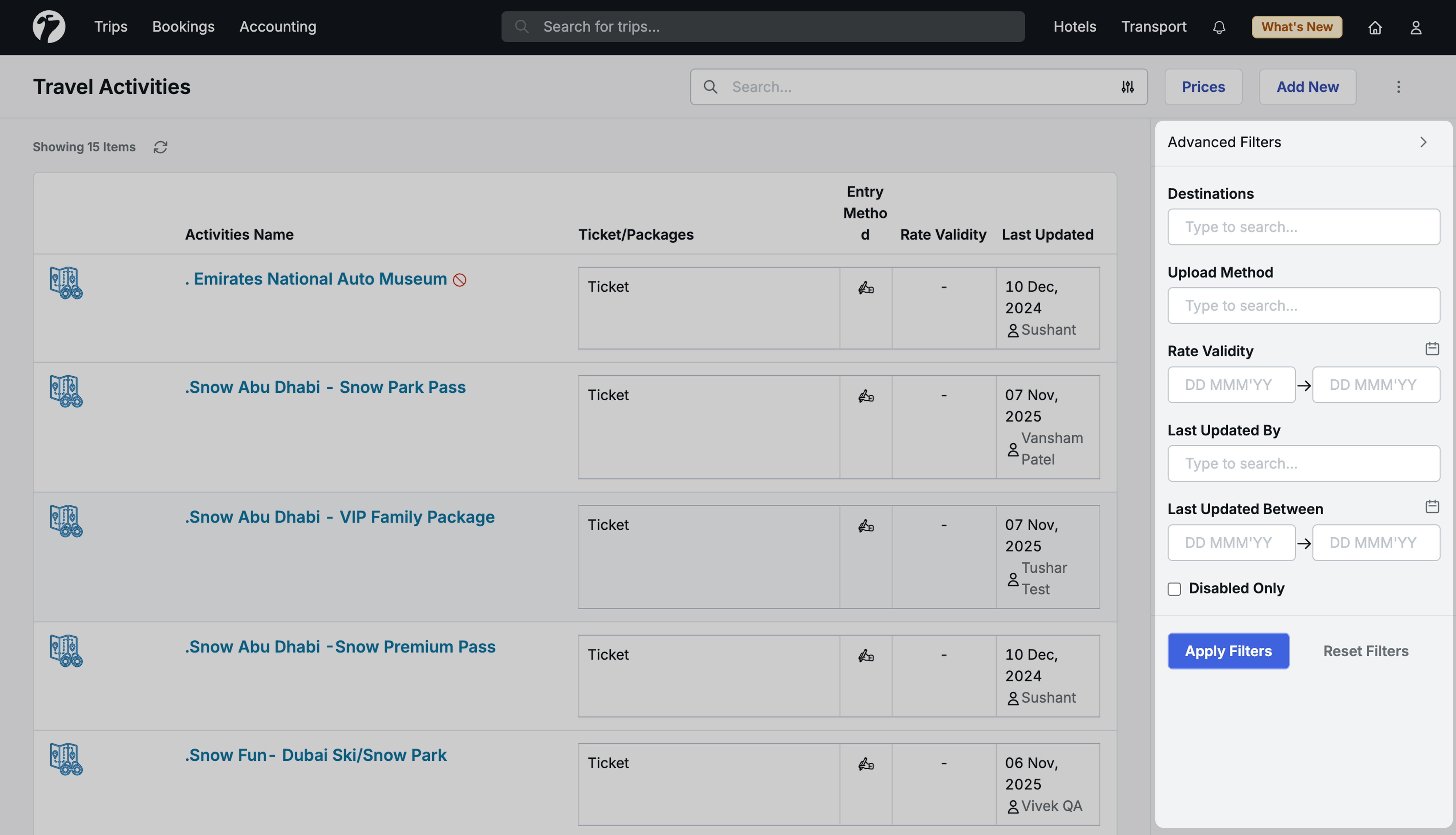 Image Showing Travel Activity Advanced filters