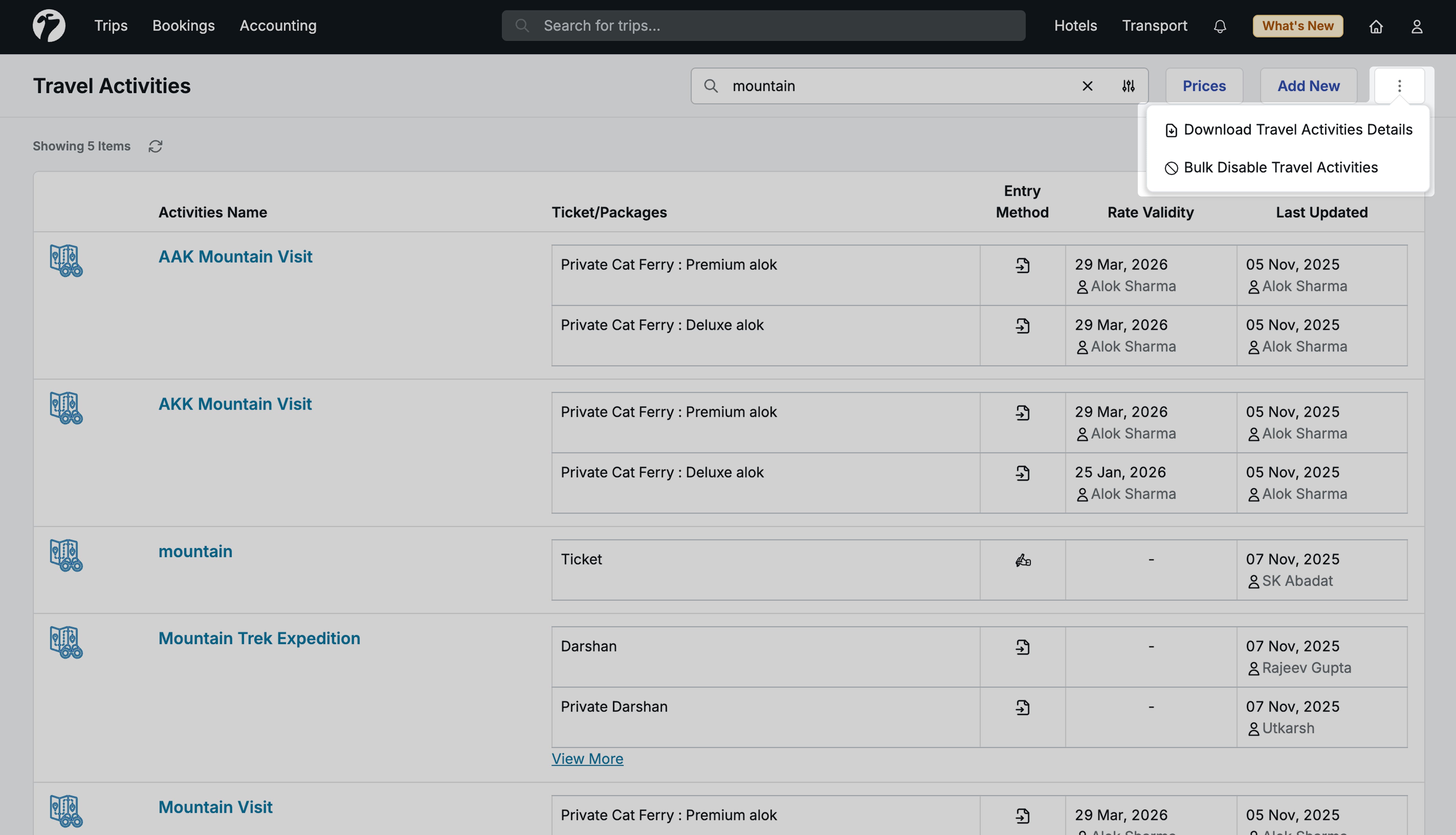 Image Showing Bulk disable of travel activity