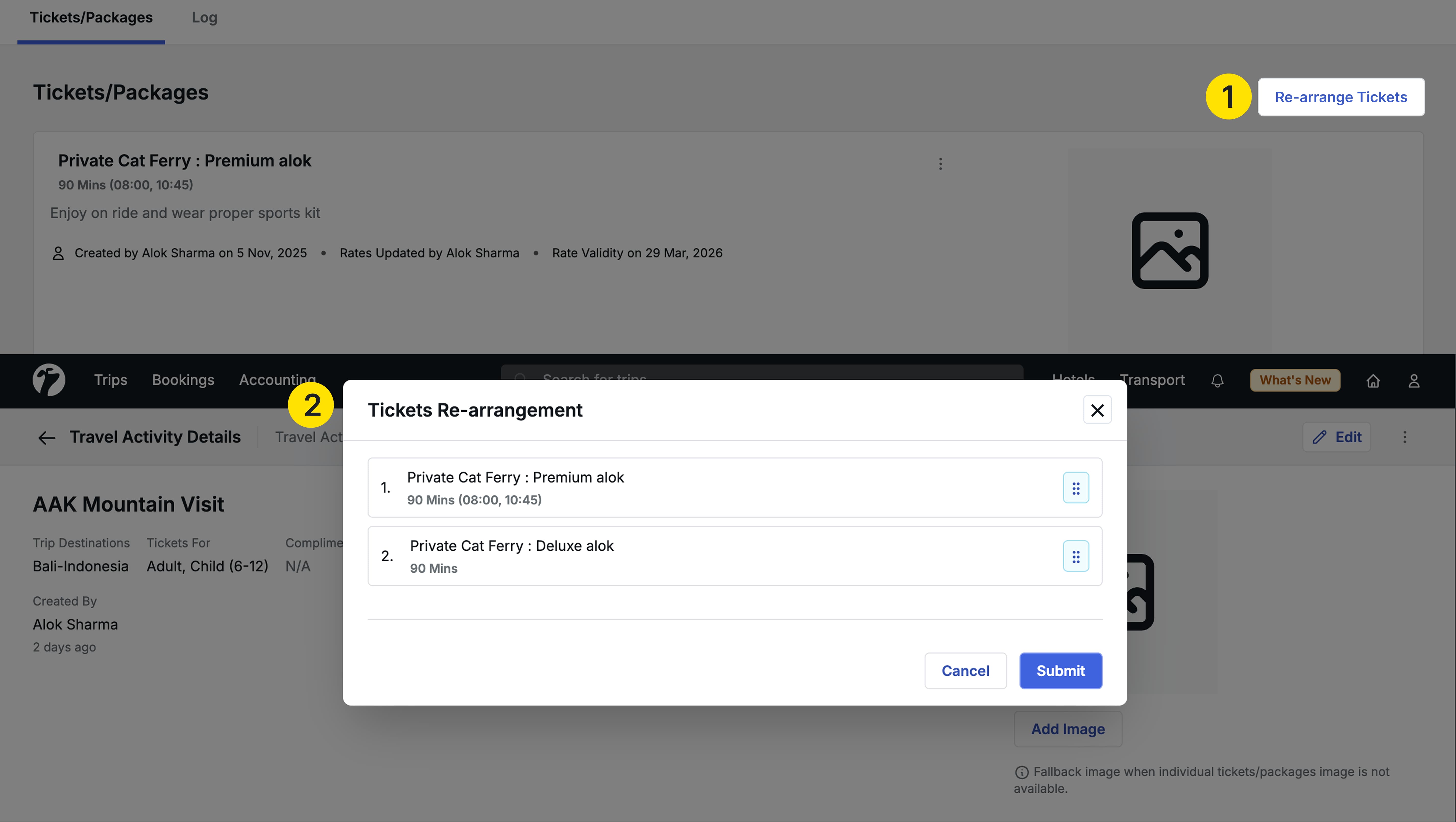 Image Showing Re-arrange option of tickets