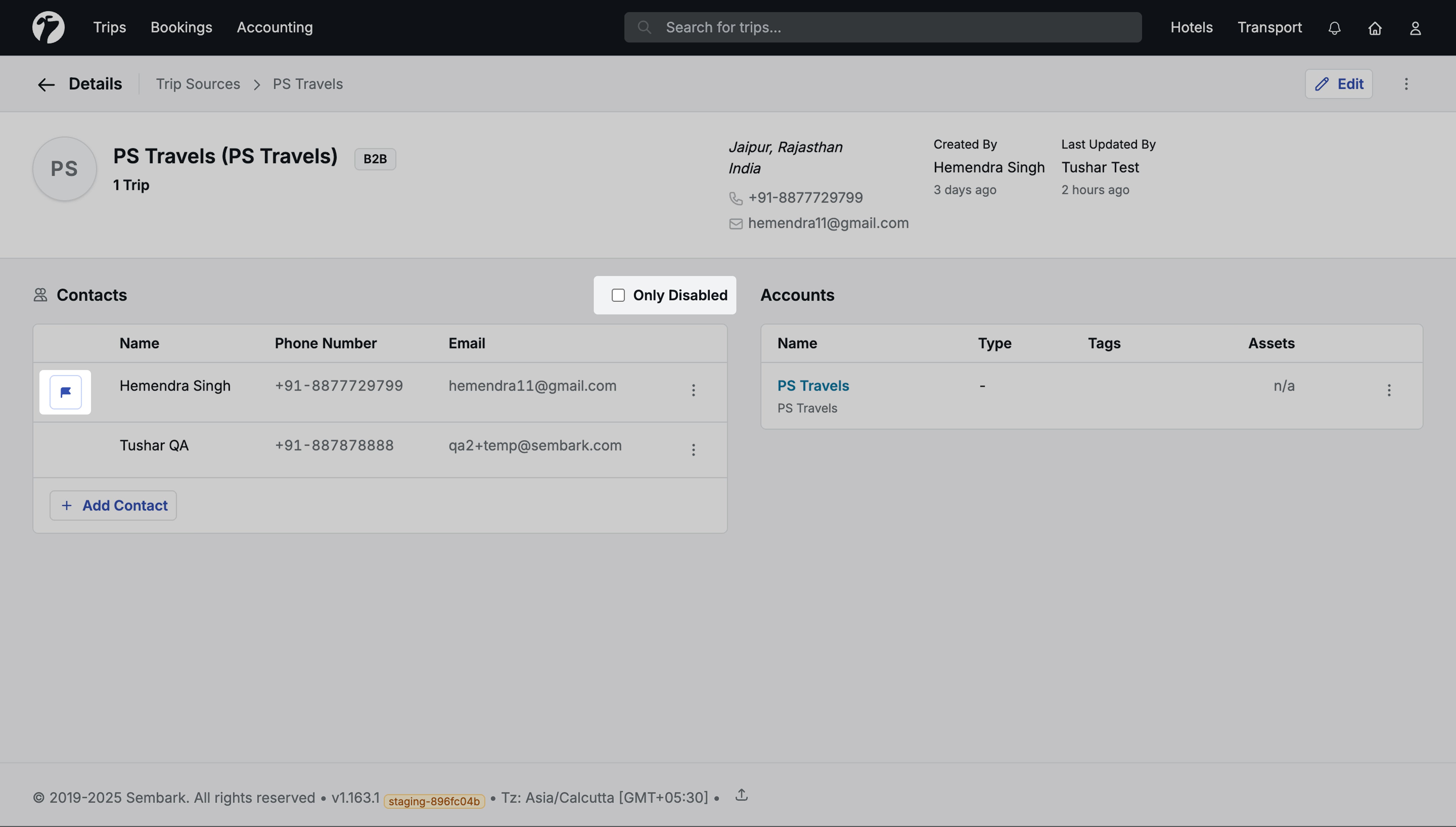 Image Showing option for contact management