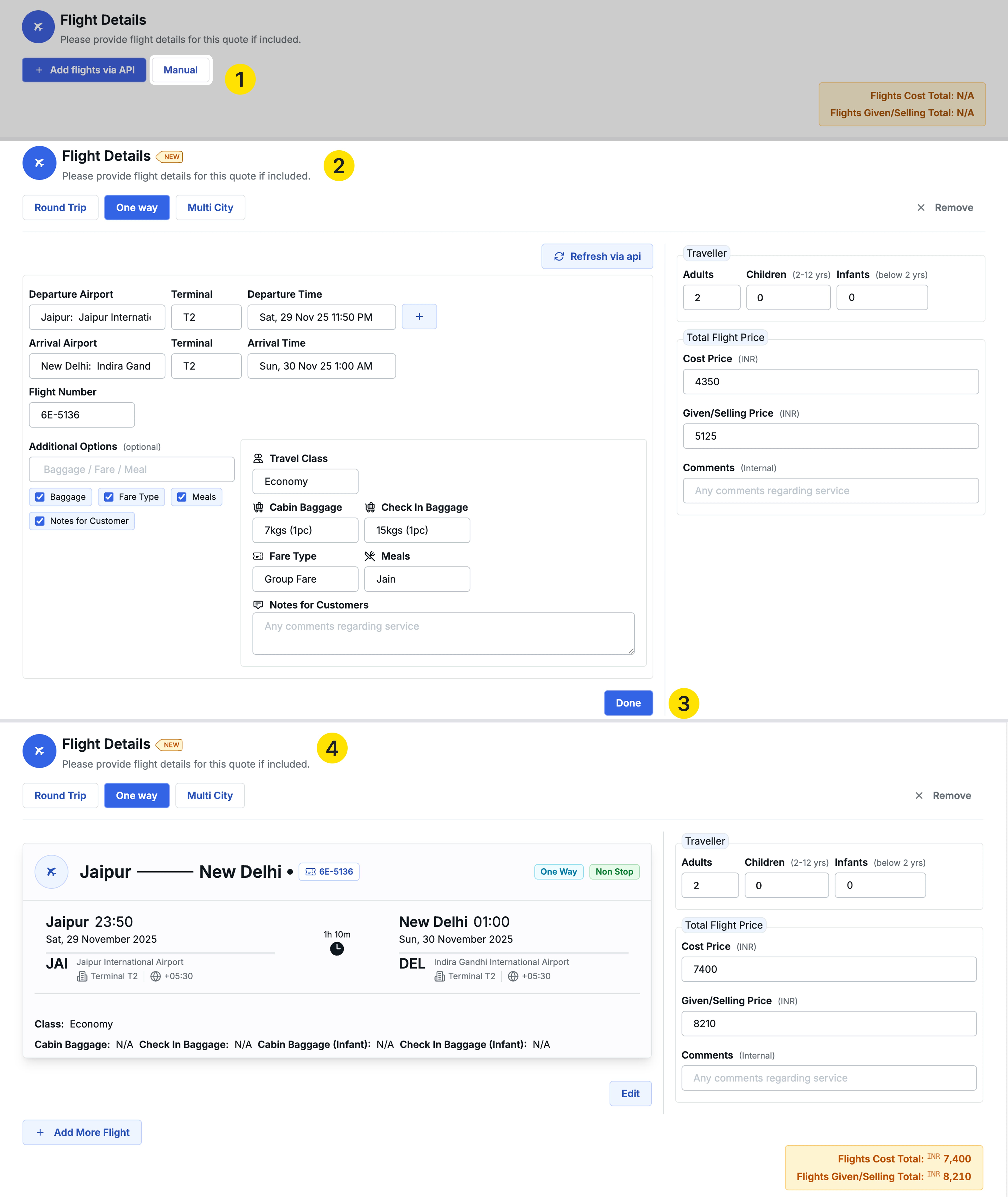 Image showing one-way flights manually
