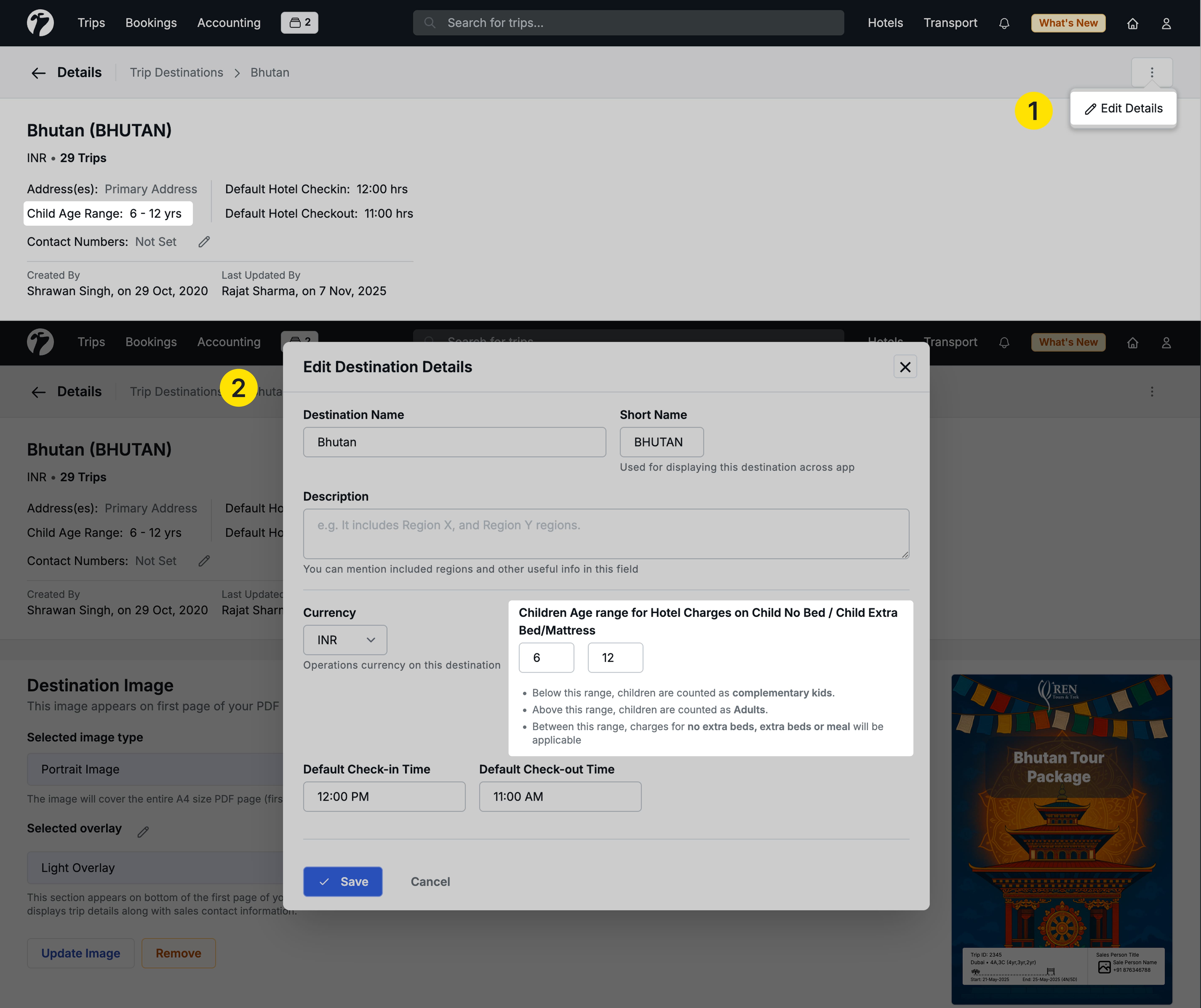 Image Showing Child age range configuration on destination level