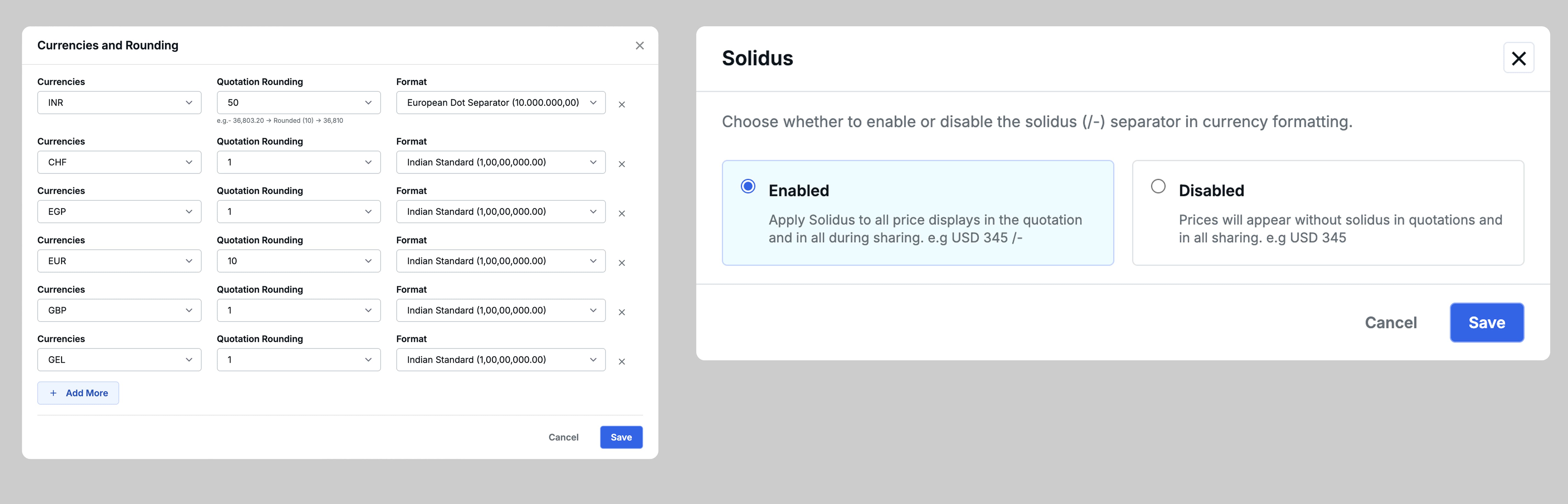 Image showing Currency rounding and solidus setting
