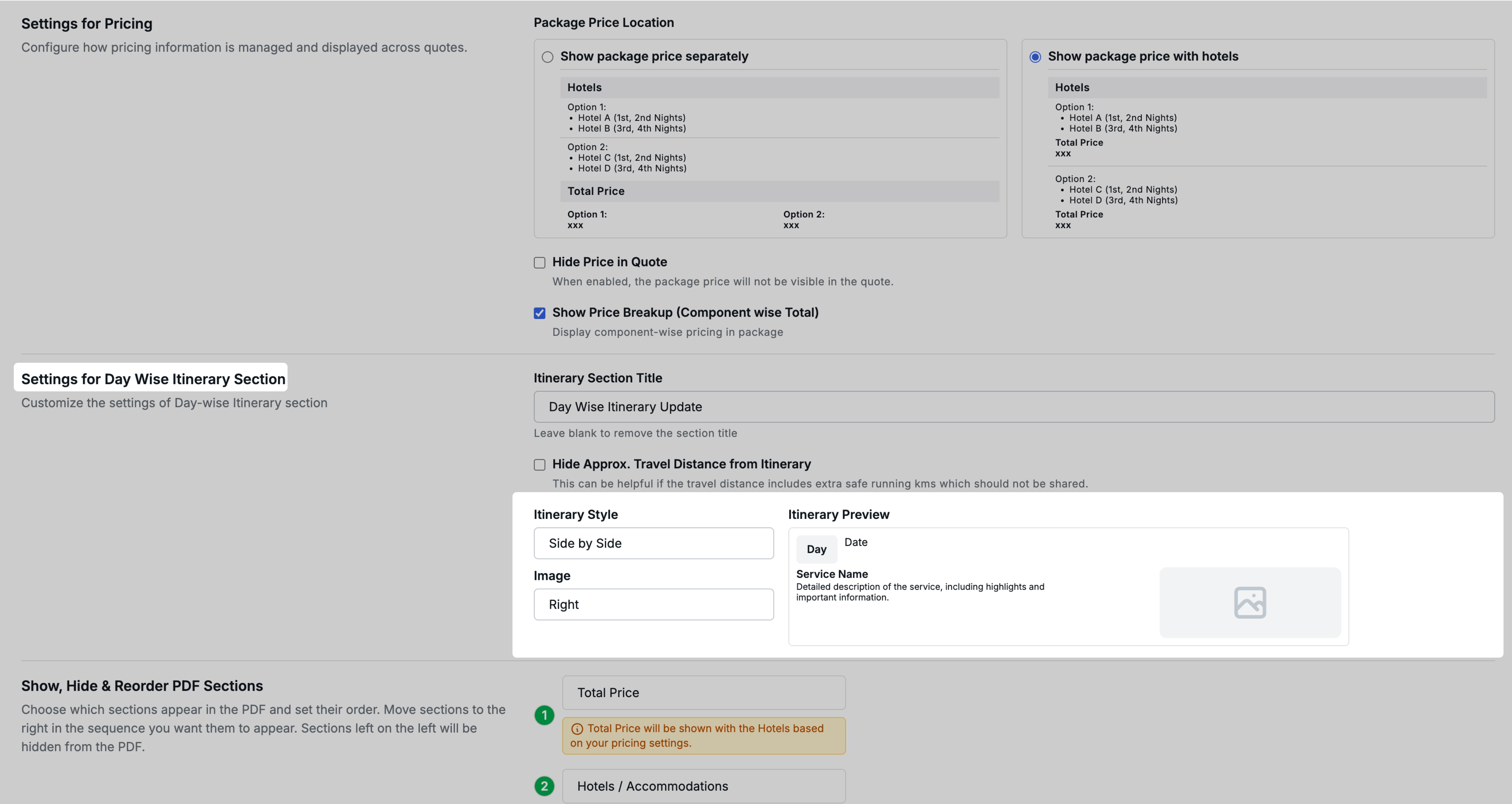 Image showing Day Wise Itinerary Section - Side by side