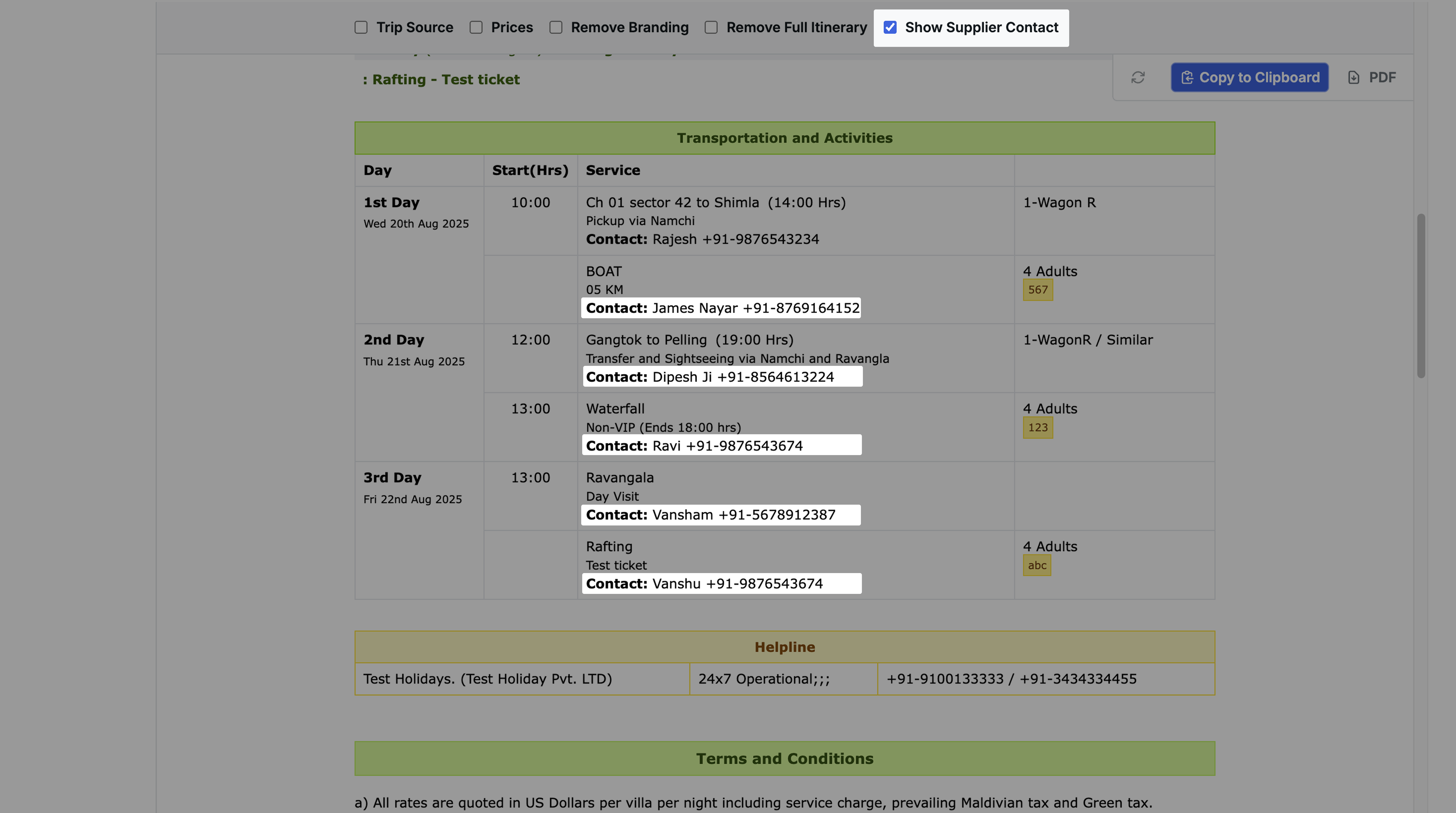 Supplier Contact Details